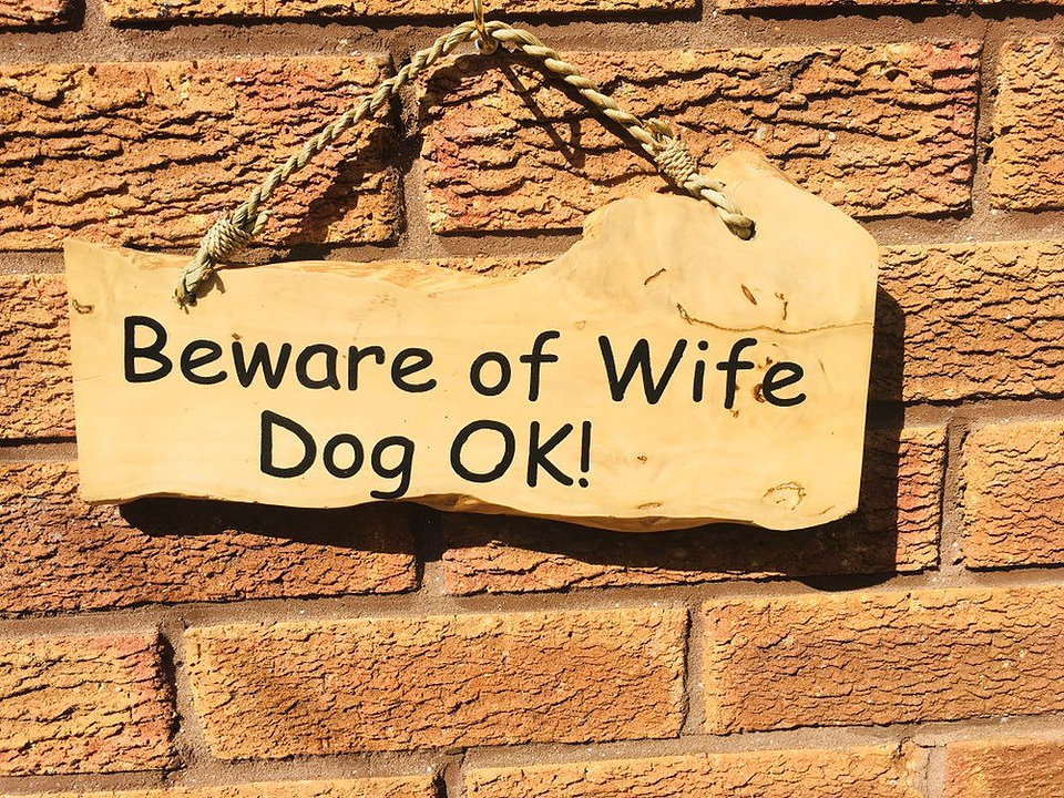 Beware of Wife, Dog OK! Humorous Wooden Hanging Plaque