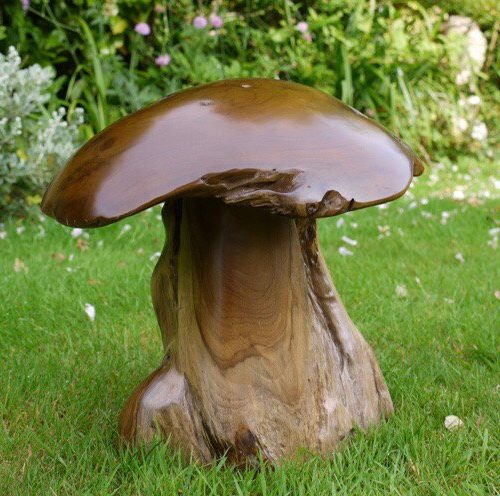 Teak Mushroom Garden Ornament