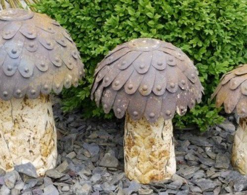 Three Giant Mushrooms Metal Sculpture Garden Ornament