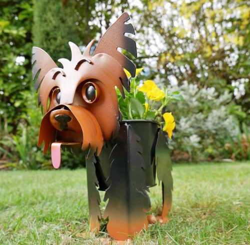 Yorkie Dog Metal Garden Planter