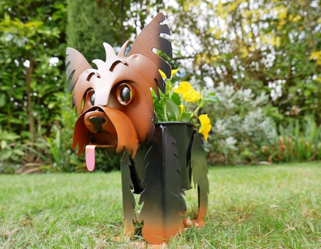 Yorkie Dog Metal Garden Planter