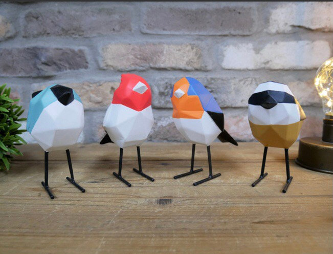 Geometric Birds Resin Ornament Set