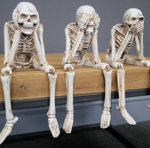 Sitting Skeletons Resin Ornament Set