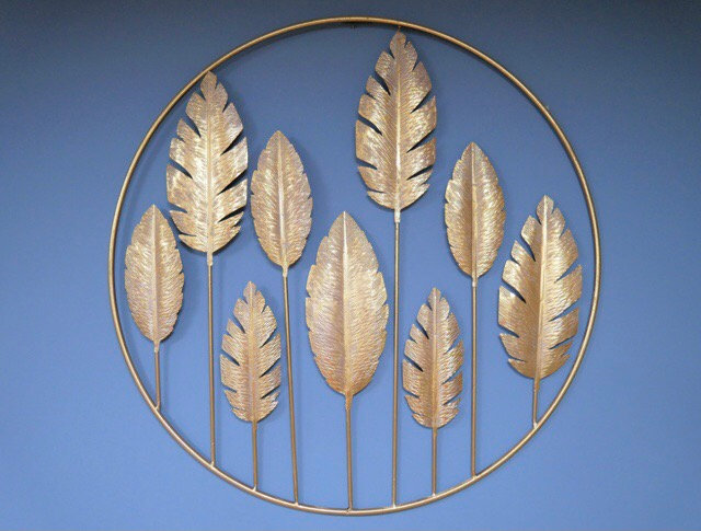 XL Golden Leaf Metal Wall Ornament