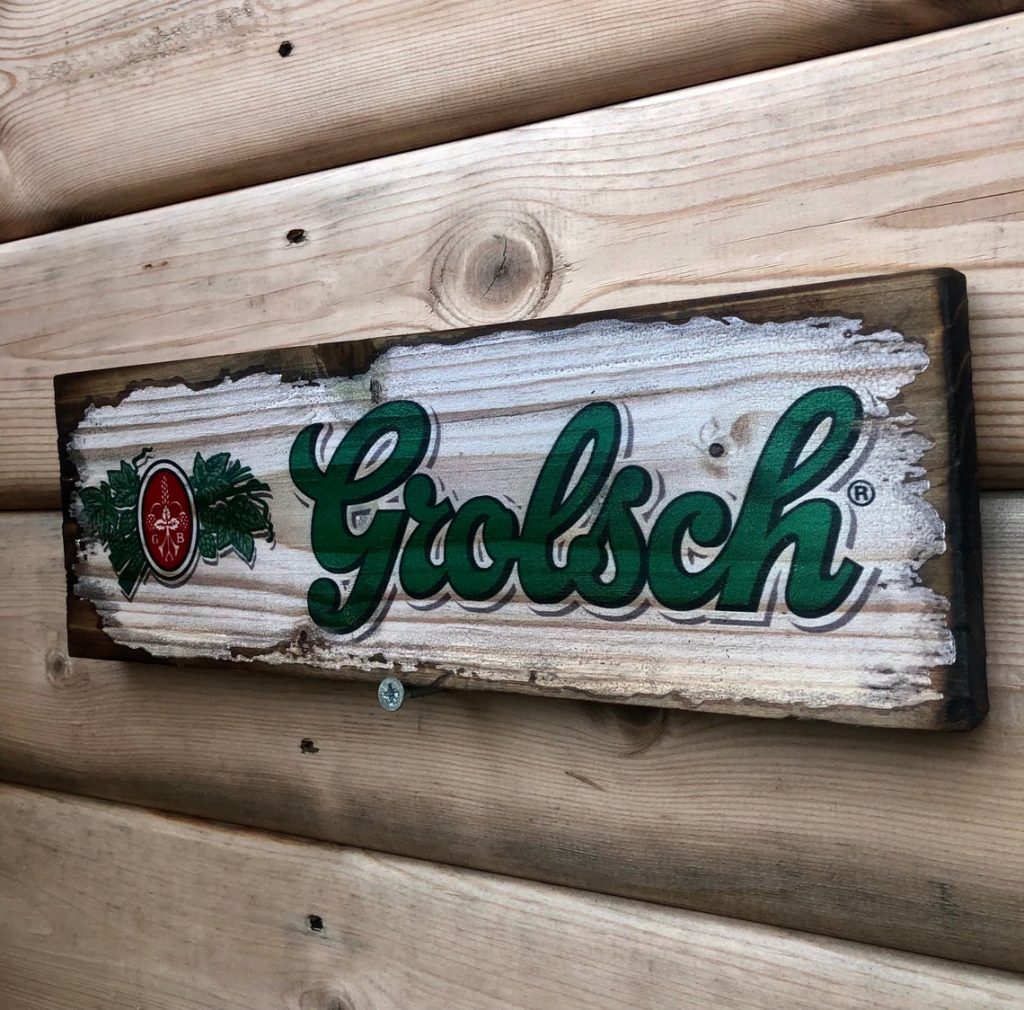 Rustic Wooden Grolsch Bar Sign Carmen Interiors