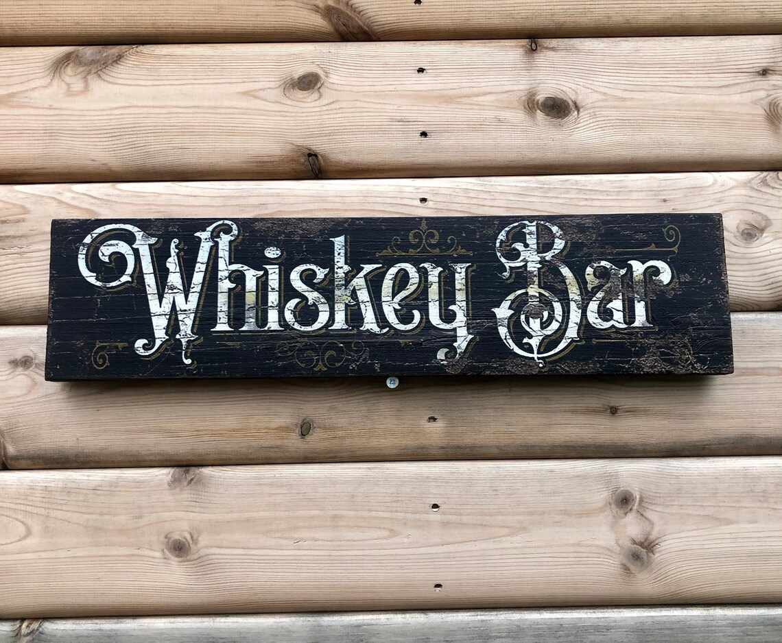 Rustic Wooden Whiskey Bar Sign - Carmen Interiors